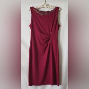 Red Ruched Sleeveless Midi Dress
